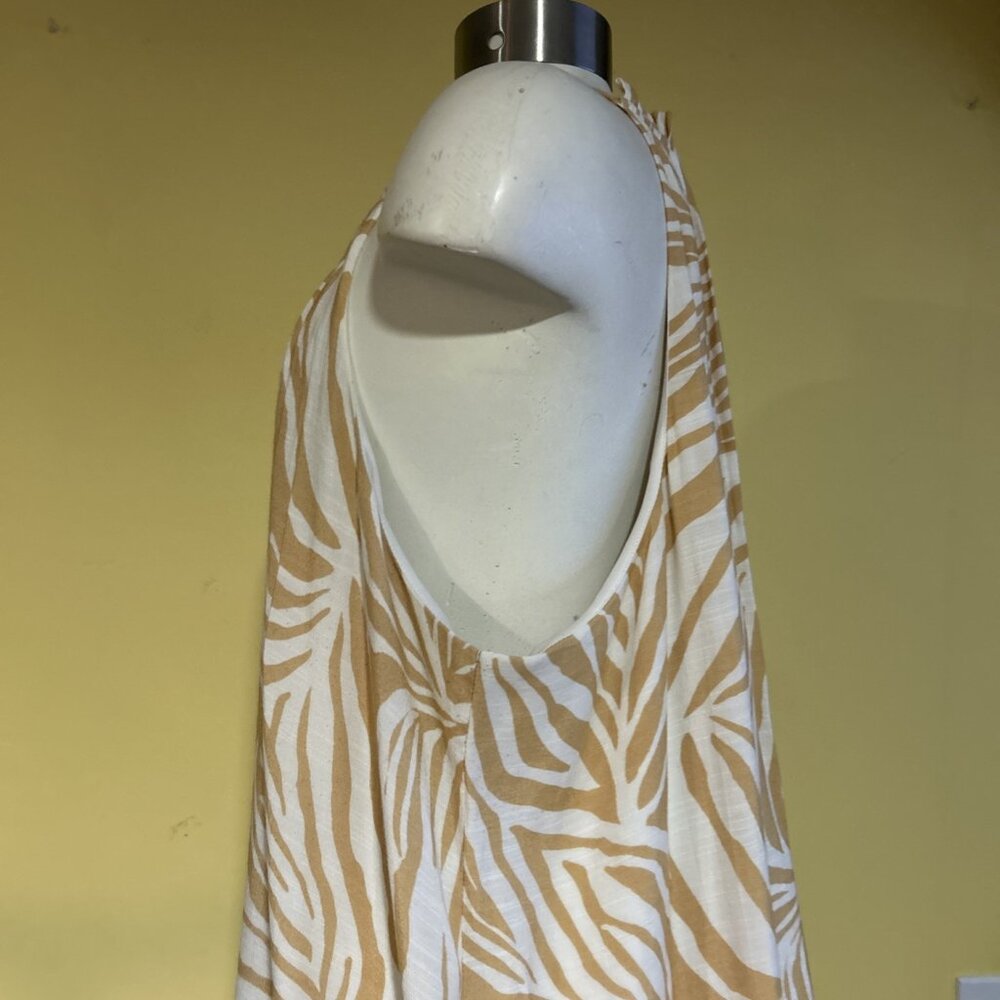 Animal Print Boho Tribal XXL Maxi Dress Flowy Beach Cruise Vacation Tan 9 West - Picture 7 of 15